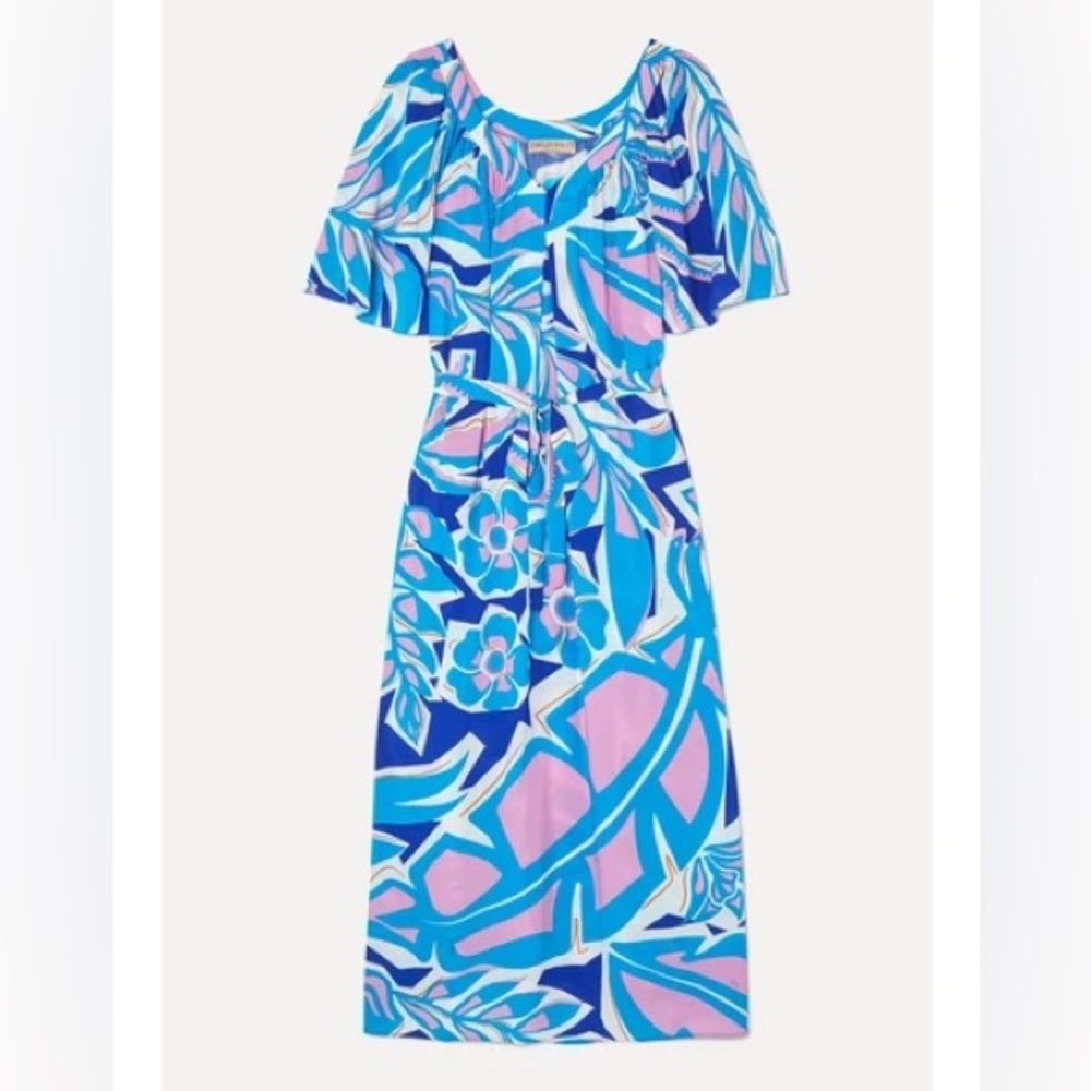 EMILIO PUCCI Samoa floral-print crepe de chine midi dress in Azure